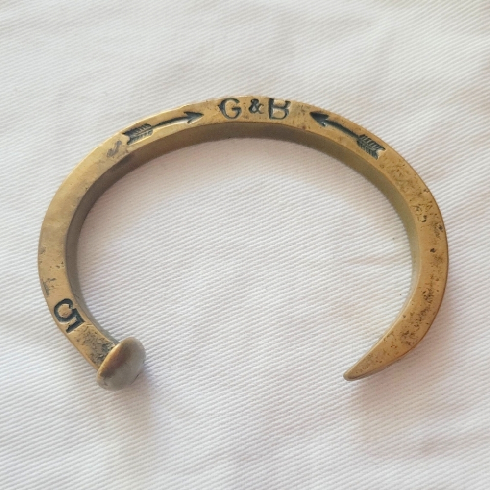 Giles & Brother Le Beau Edgy Railroad Brass Spike Cuff Rare "limited Edition"